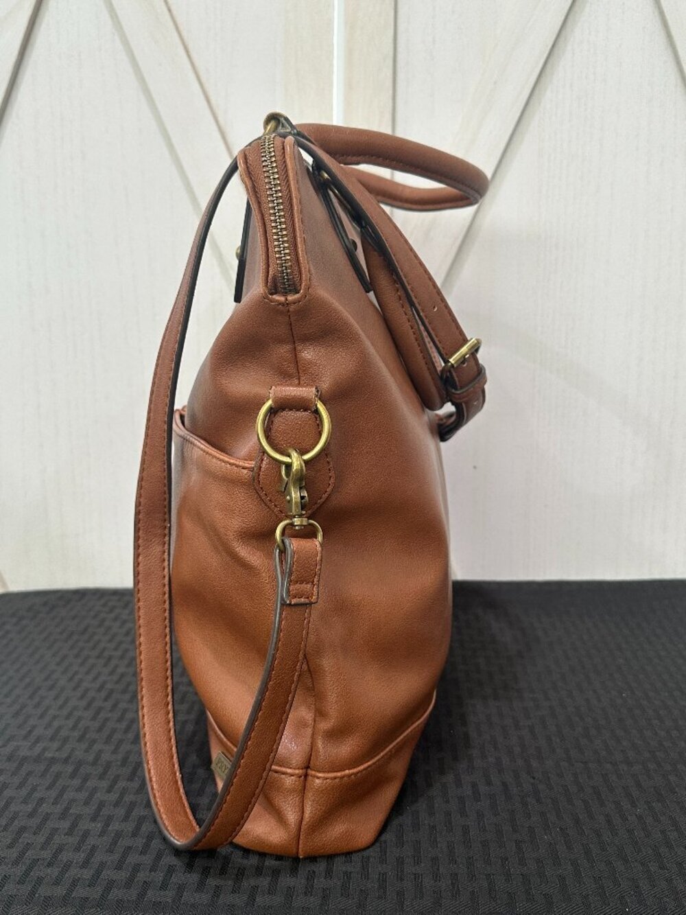 Frye and Co. Cognac Brown Faux Leather Tote Satchel Bag - Picture 5 of 12